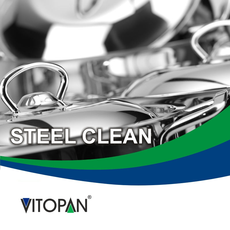 VITOPAN Steel Clean (Pack of 12) - Close up of polished pan lids
